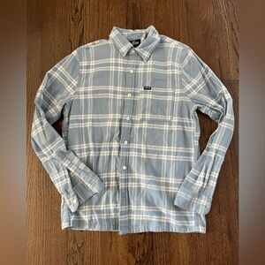 Good used condition American eagle size med .. plaid light blue/ white flannel